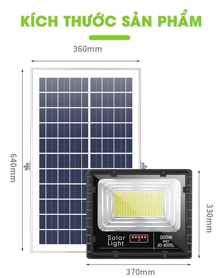 JD-8200L - Đèn năng lượng mặt trời 200W